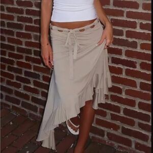 Tan Beige Asymmetrical Ruffle Wrap Skirt size small brand new